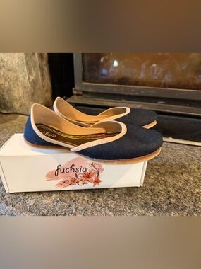 FUSHSIA women’s Denim  Jutti Flats  with Tan Trim